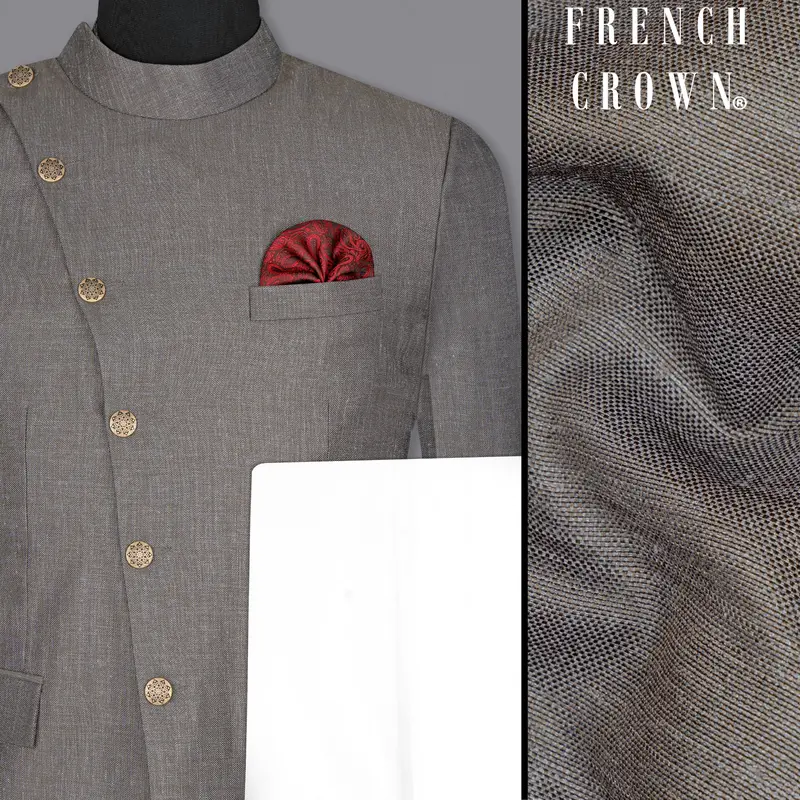 Sandstone Gray  Cross Placket Bandhgala Designer Suit 1