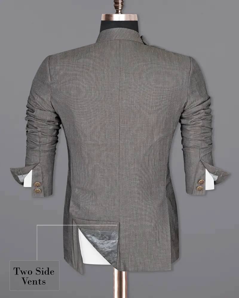Sandstone Gray Cross Placket Bandhgala Designer Suit 10