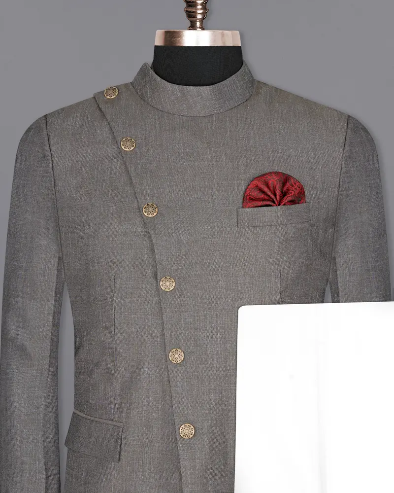 Sandstone Gray Cross Placket Bandhgala Designer Suit 2