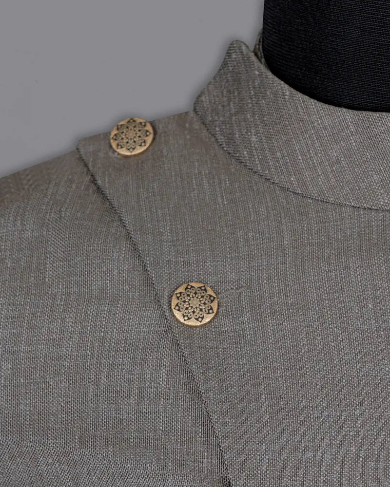 Sandstone Gray Cross Placket Bandhgala Designer Suit 5