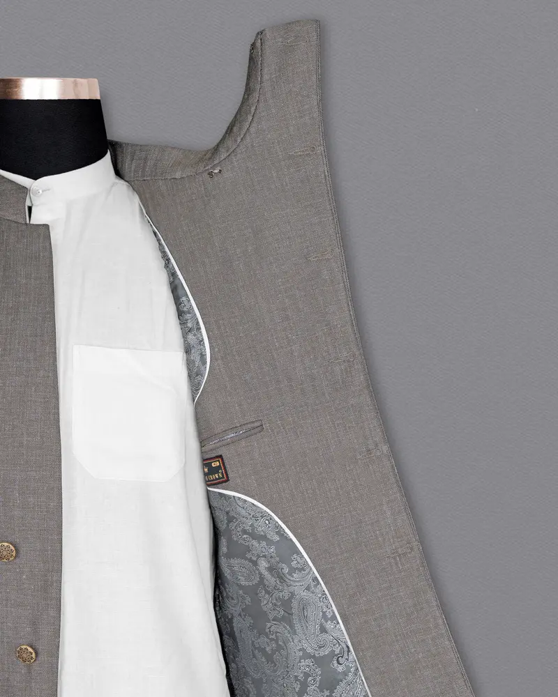 Sandstone Gray Cross Placket Bandhgala Designer Suit 8