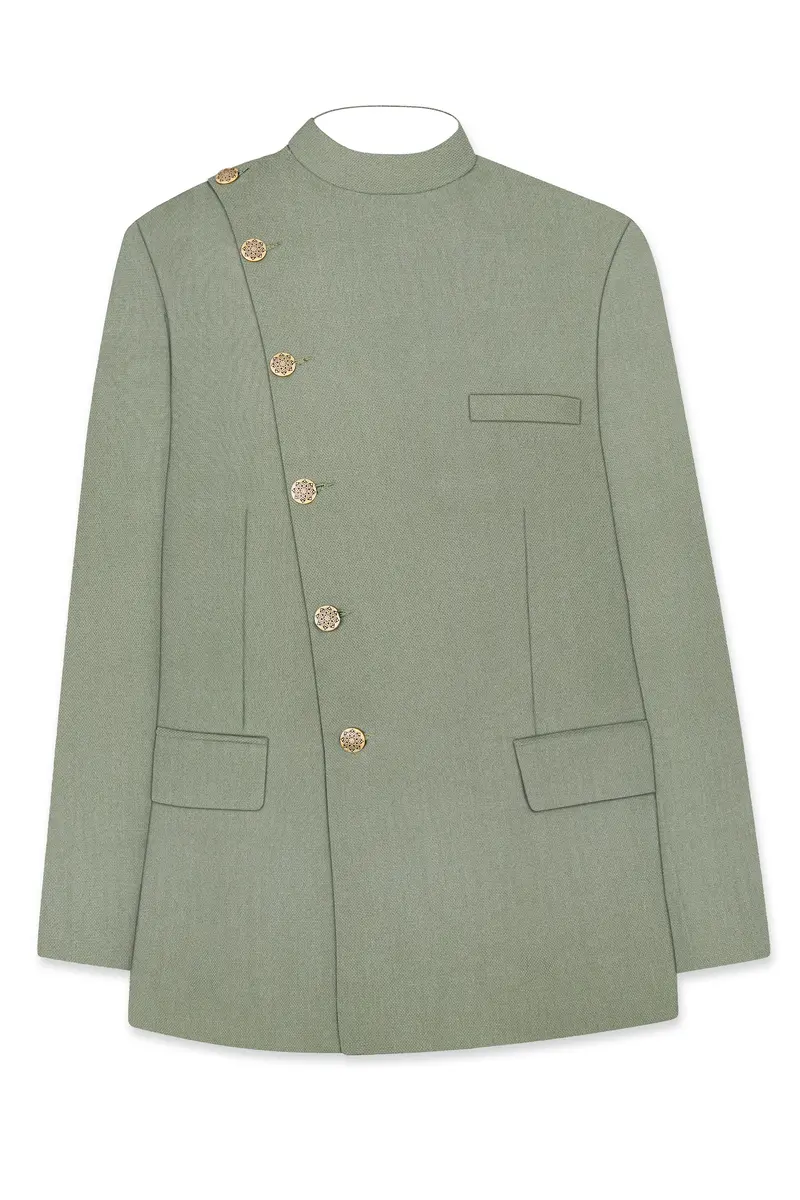 Sandstone Green Cross Placket Bandhgala Blazer 6