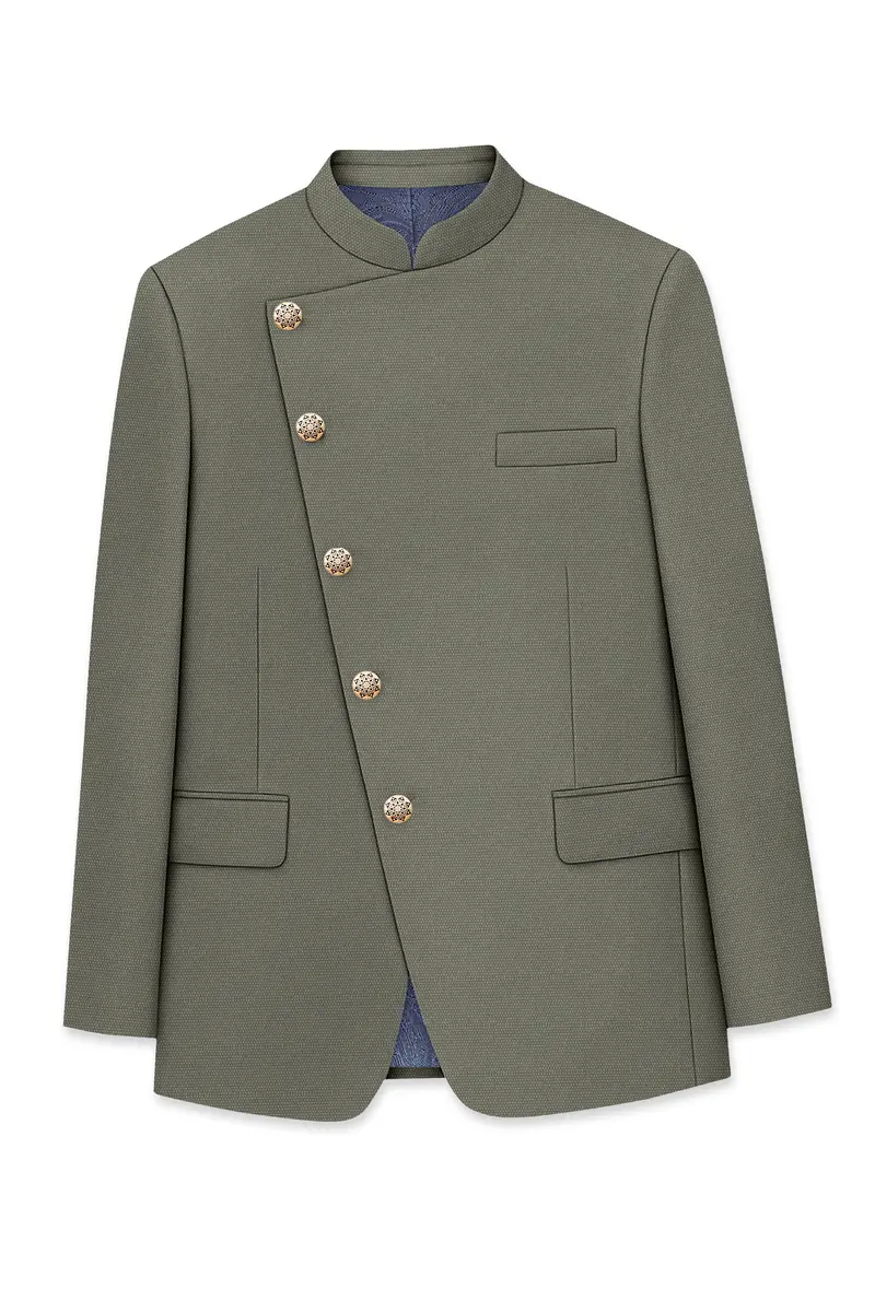 Sandstonne Green Cross Placket Bandhgala Blazer 6