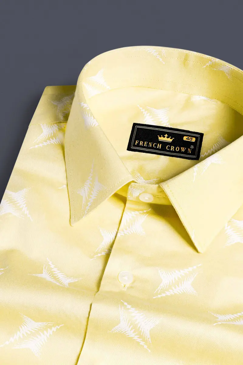 Sandwisp Yellow And White Printed Subtle Sheen Super Soft Premium Cotton Shirt 1