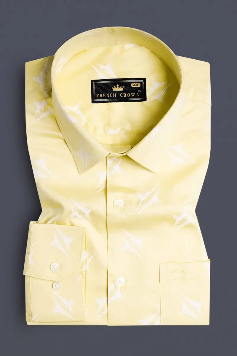 Sandwisp Yellow And White Printed Subtle Sheen Super Soft Premium Cotton Shirt 3