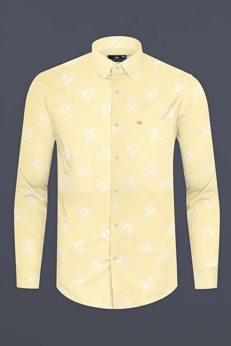 Sandwisp Yellow And White Printed Subtle Sheen Super Soft Premium Cotton Shirt 4