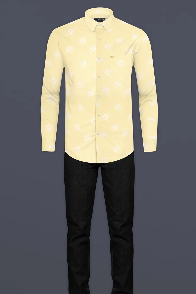 Sandwisp Yellow And White Printed Subtle Sheen Super Soft Premium Cotton Shirt 6