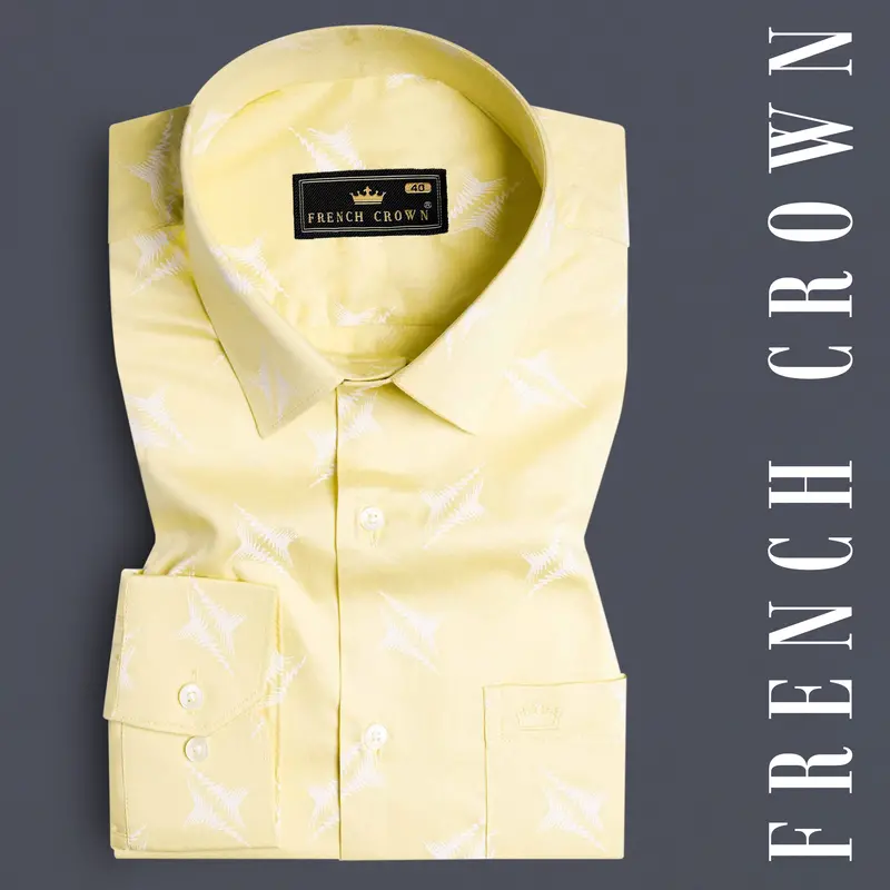 Sandwisp Yellow And White Printed Subtle Sheen Super Soft Premium Cotton Shirt 7