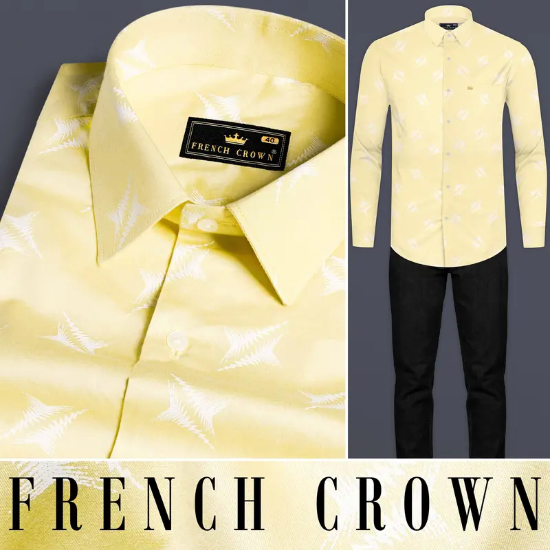 Sandwisp Yellow And White Printed Subtle Sheen Super Soft Premium Cotton Shirt 8