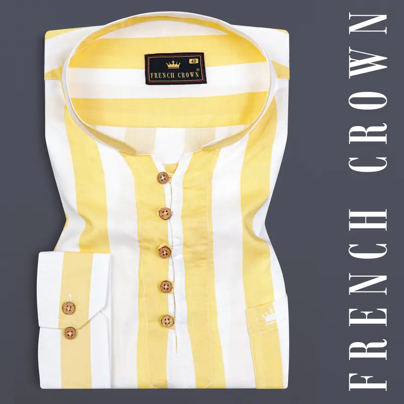 Sandwisp Yellow Striped Tencel Kurta Shirt 1