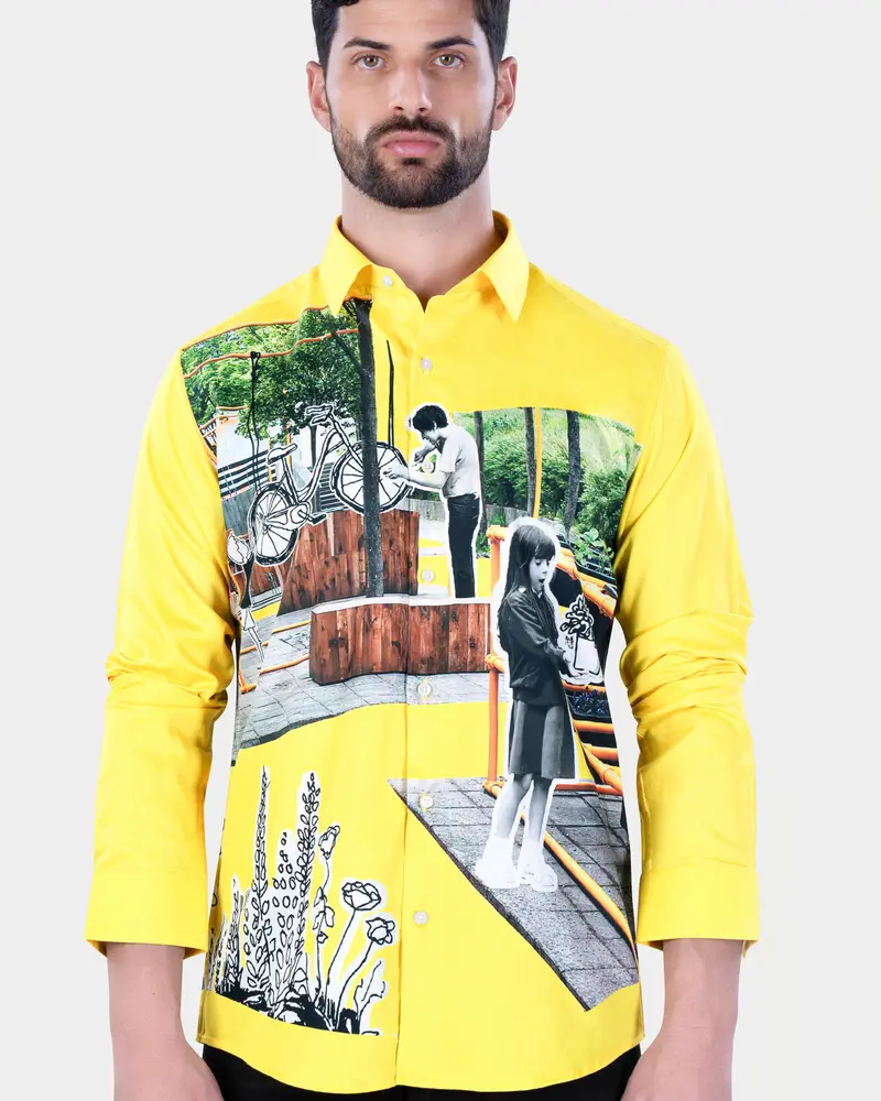 Sandy Yellow Printed Subtle Sheen Super Soft Premium Cotton Designer Shirt 1