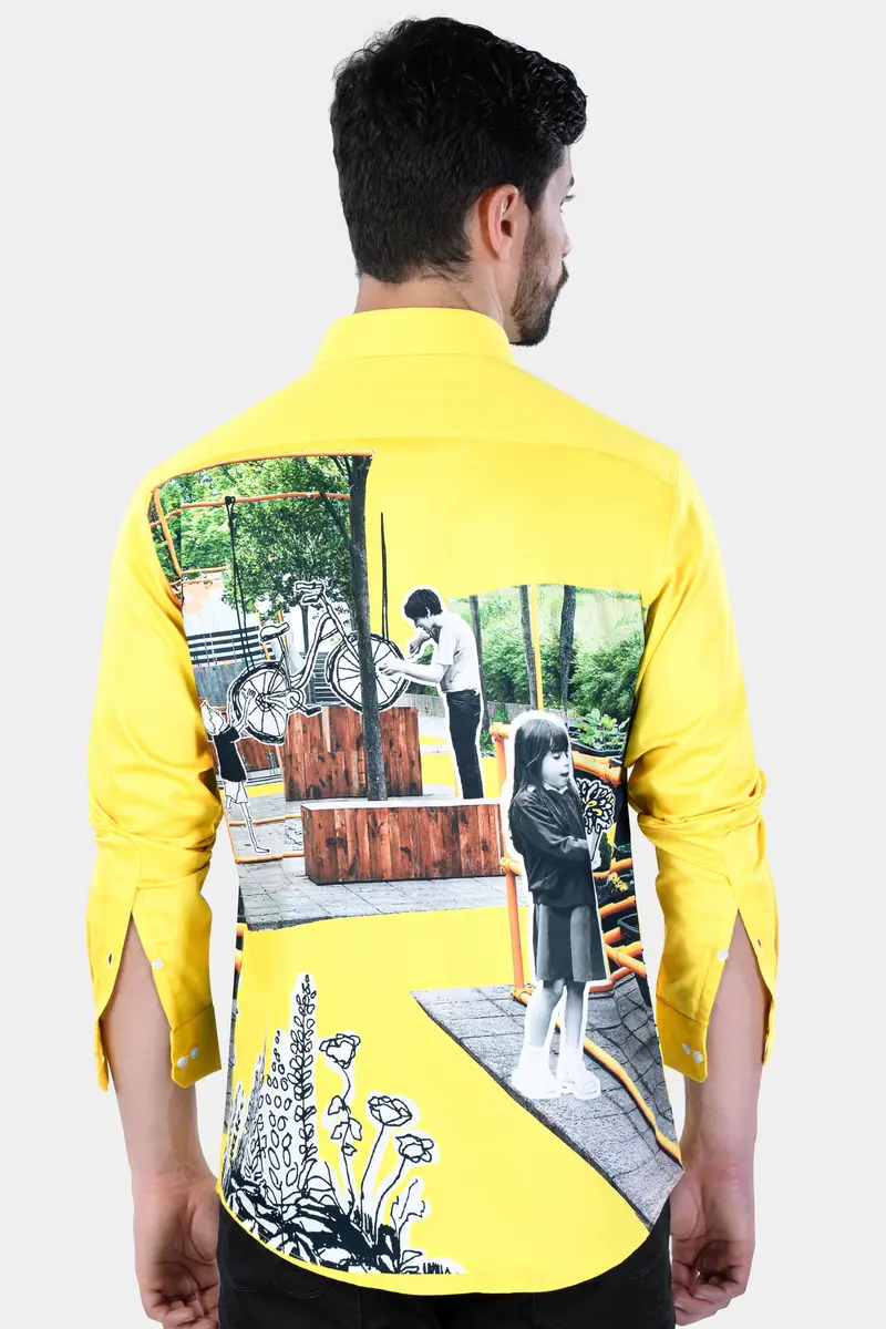 Sandy Yellow Printed Subtle Sheen Super Soft Premium Cotton Designer Shirt 10