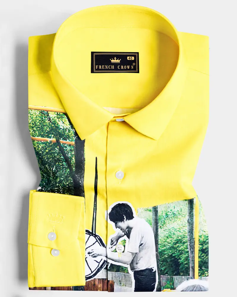 Sandy Yellow Printed Subtle Sheen Super Soft Premium Cotton Designer Shirt 11