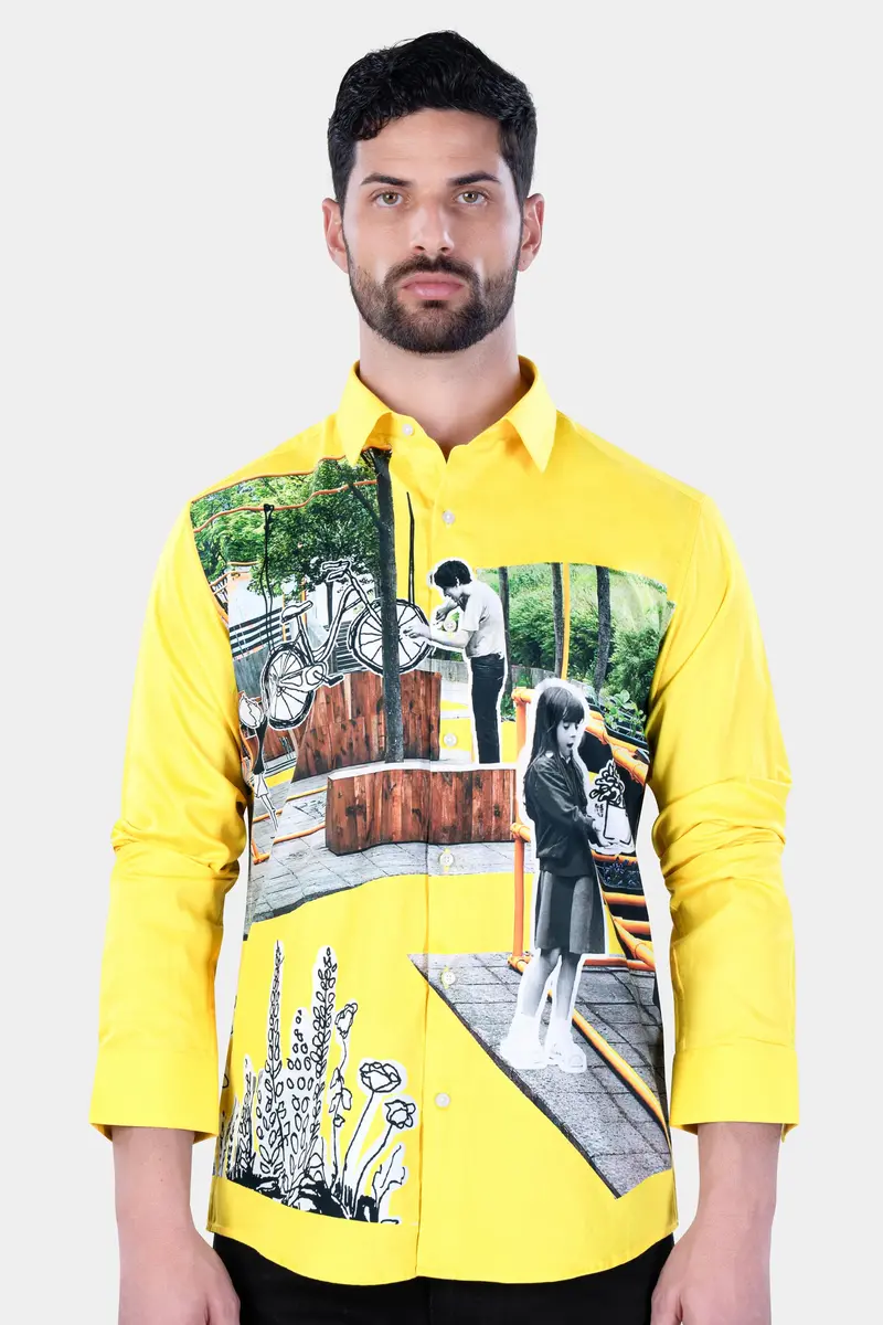 Sandy Yellow Printed Subtle Sheen Super Soft Premium Cotton Designer Shirt 2