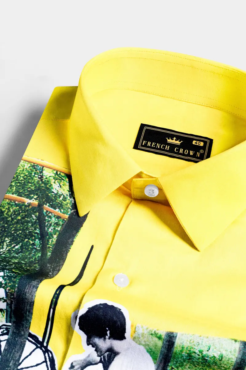 Sandy Yellow Printed Subtle Sheen Super Soft Premium Cotton Designer Shirt 4