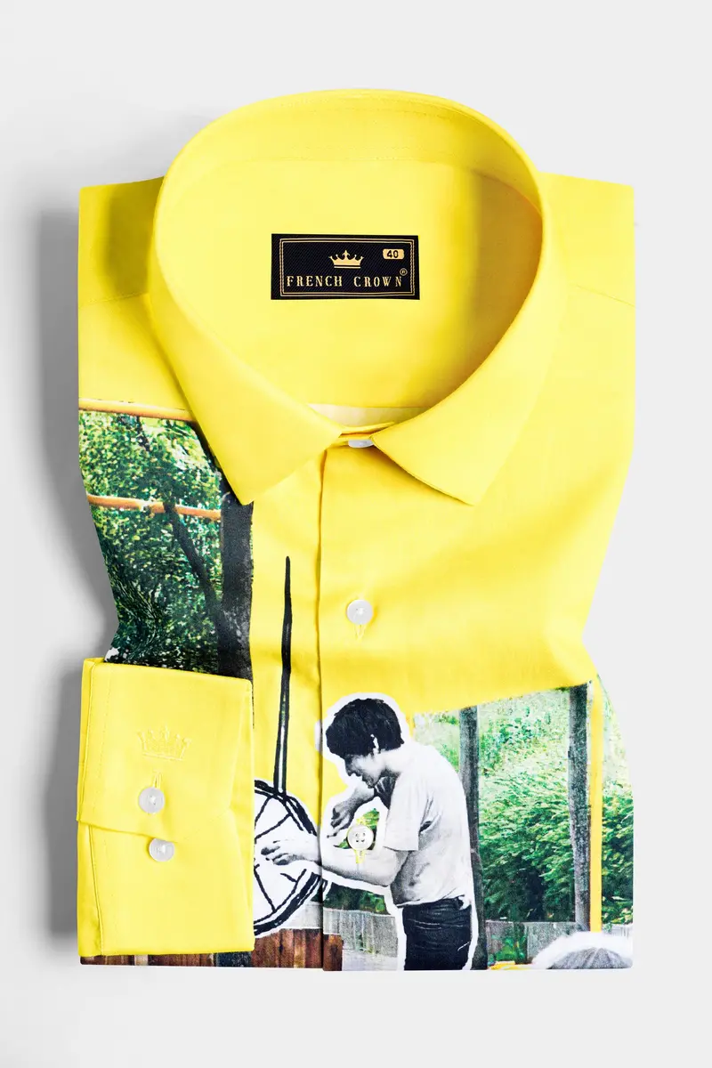 Sandy Yellow Printed Subtle Sheen Super Soft Premium Cotton Designer Shirt 5
