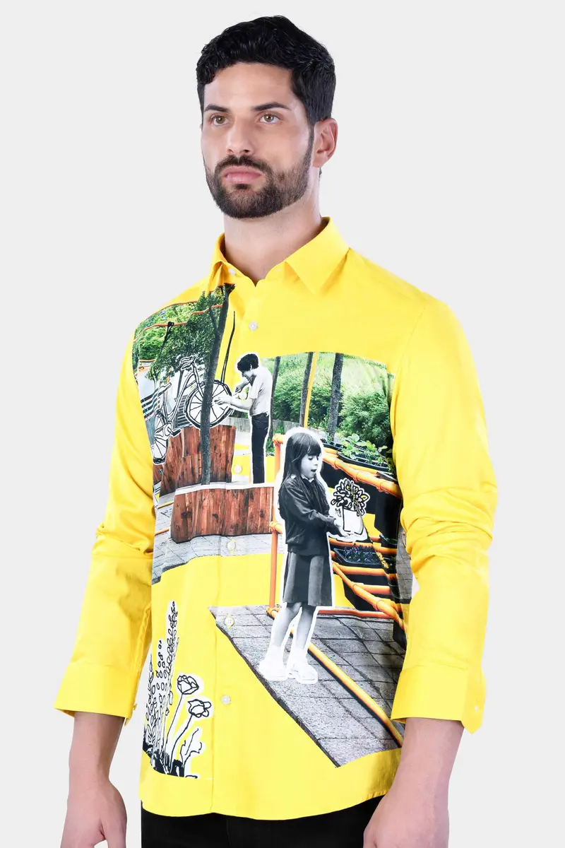 Sandy Yellow Printed Subtle Sheen Super Soft Premium Cotton Designer Shirt 8