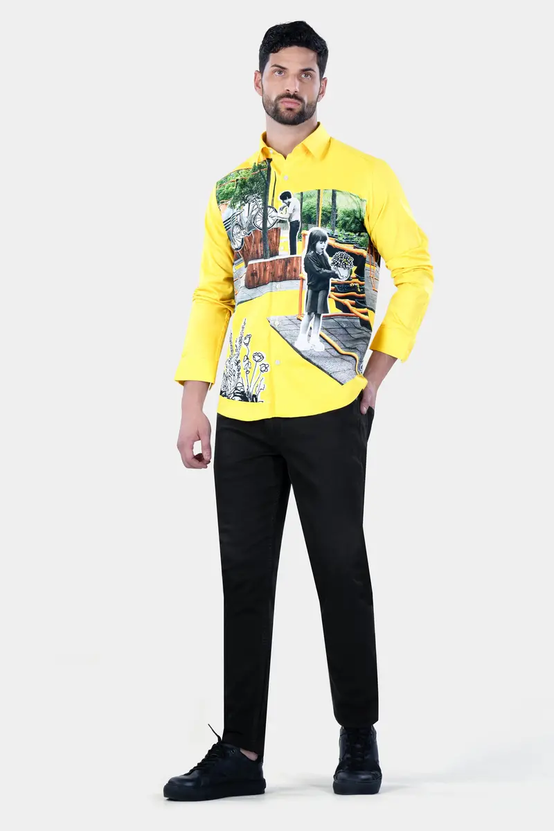 Sandy Yellow Printed Subtle Sheen Super Soft Premium Cotton Designer Shirt 9