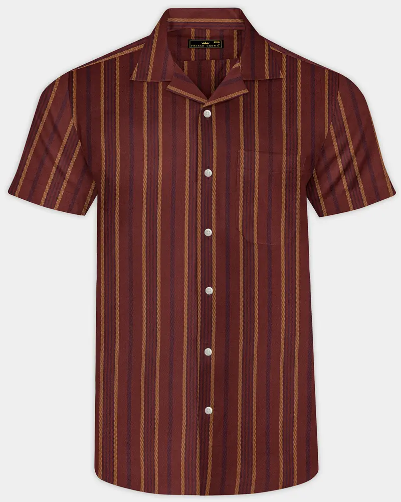 Sanguine Brown Multicolour Striped Dobby Textured Premium Giza Cotton Shirt 1