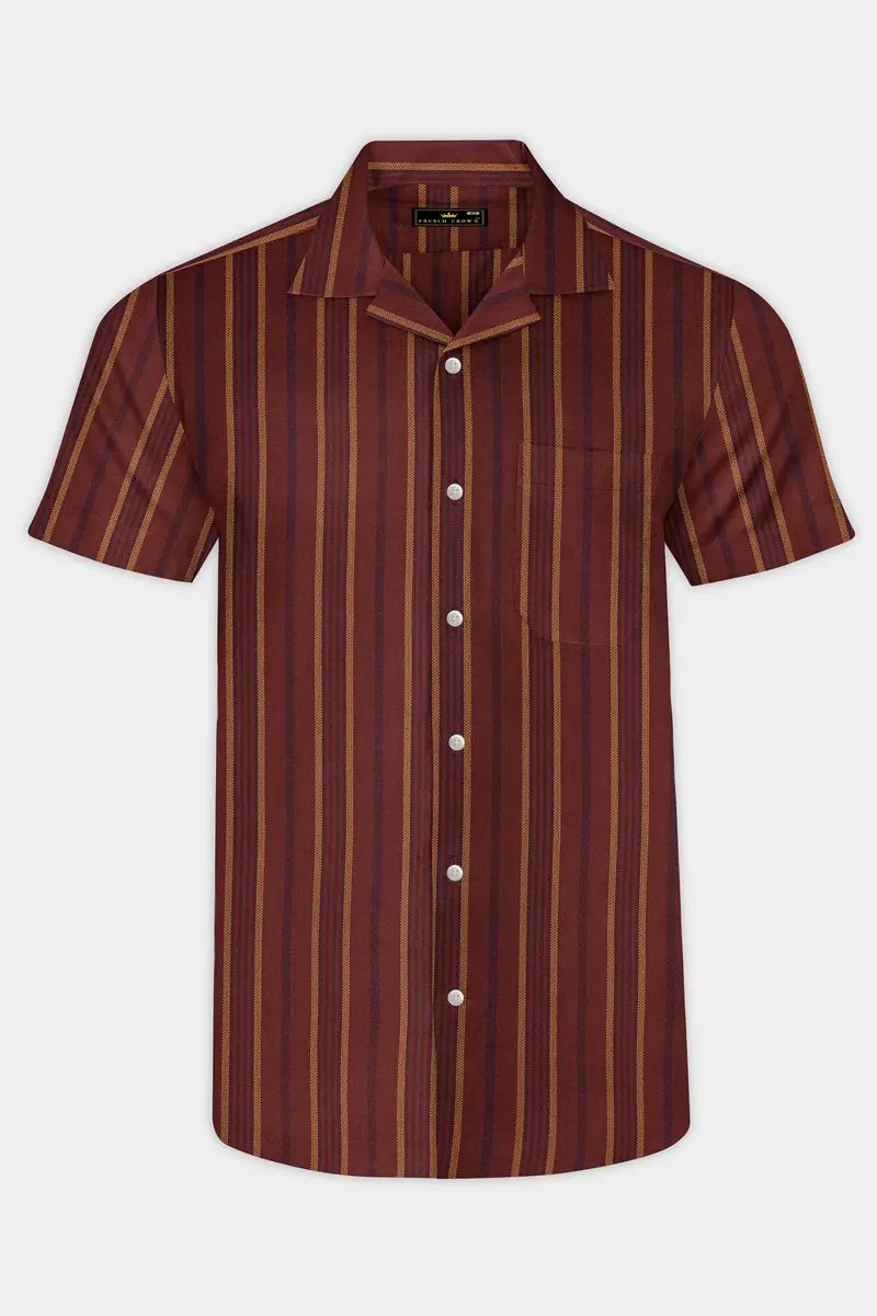 Sanguine Brown Multicolour Striped Dobby Textured Premium Giza Cotton Shirt 2