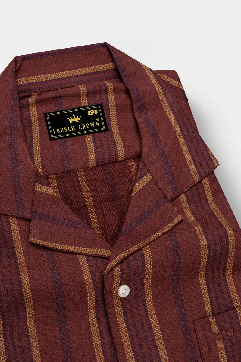 Sanguine Brown Multicolour Striped Dobby Textured Premium Giza Cotton Shirt 4