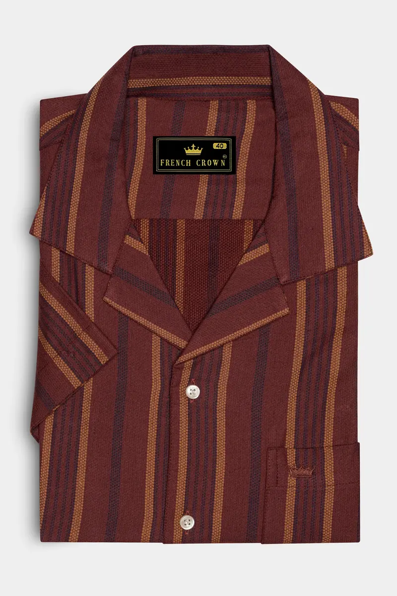 Sanguine Brown Multicolour Striped Dobby Textured Premium Giza Cotton Shirt 5