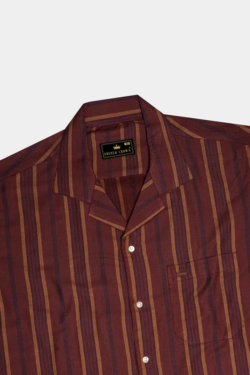 Sanguine Brown Multicolour Striped Dobby Textured Premium Giza Cotton Shirt 6