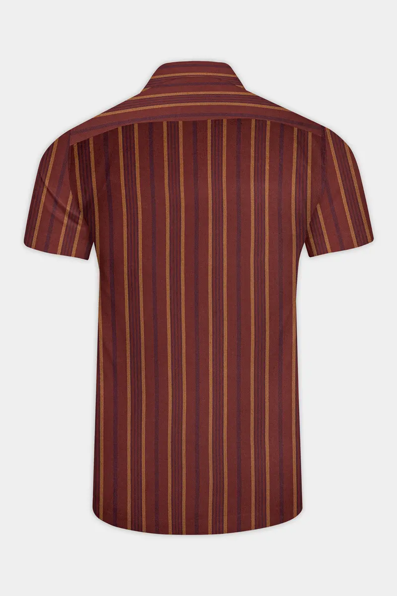 Sanguine Brown Multicolour Striped Dobby Textured Premium Giza Cotton Shirt 7