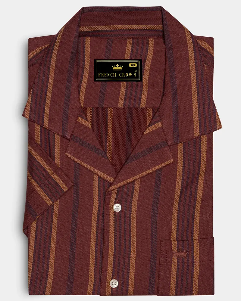 Sanguine Brown Multicolour Striped Dobby Textured Premium Giza Cotton Shirt 8