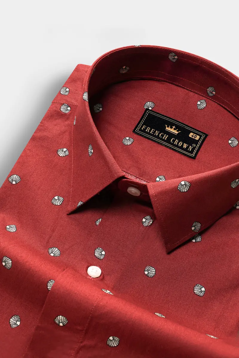 Sanguine Red Sea Shells Printed Premium Cotton Shirt 1