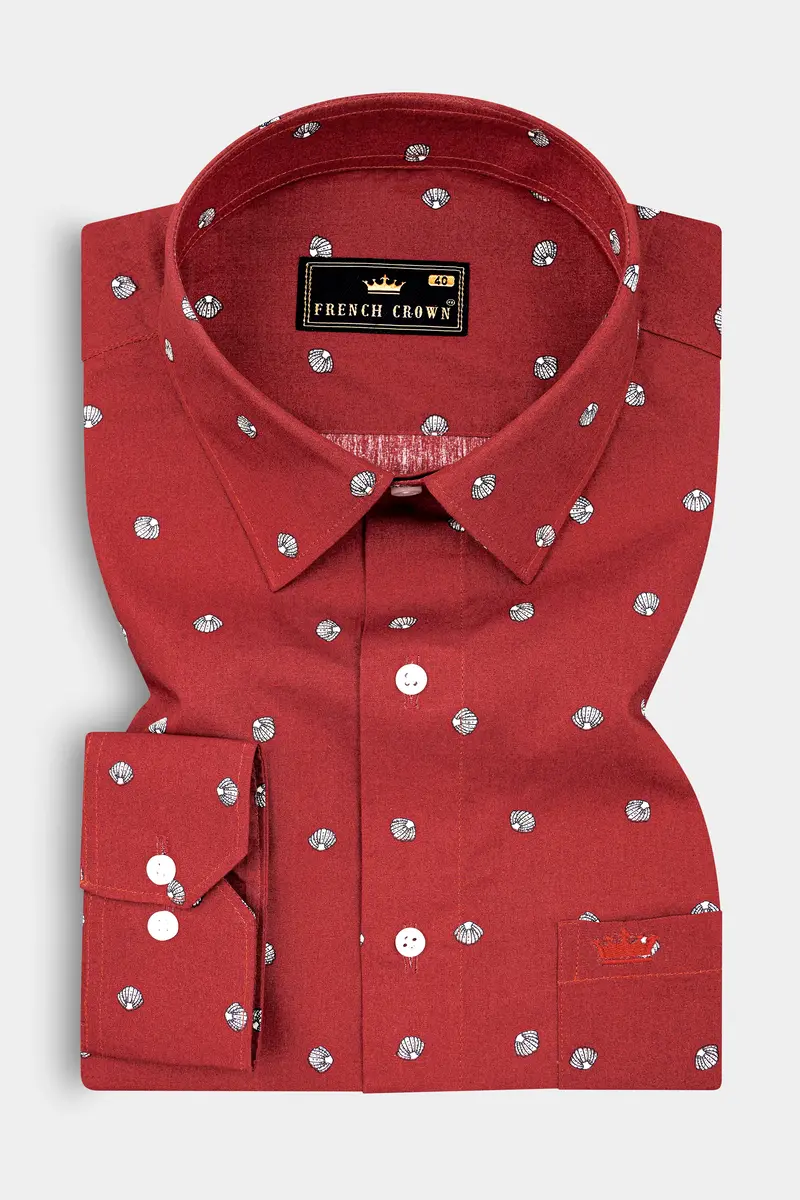 Sanguine Red Sea Shells Printed Premium Cotton Shirt 3