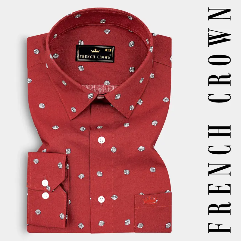 Sanguine Red Sea Shells Printed Premium Cotton Shirt 7