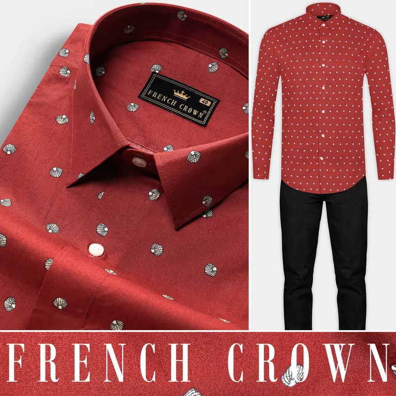 Sanguine Red Sea Shells Printed Premium Cotton Shirt 8