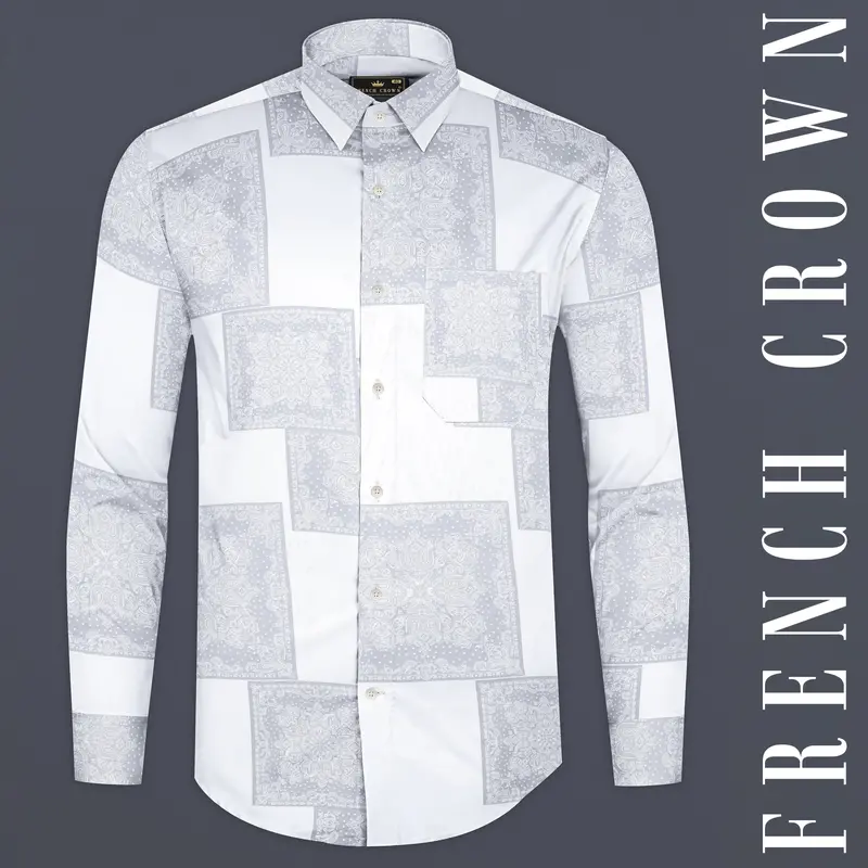 Santa Gray And Bright White Printed Super Soft Tencel Shirt 1