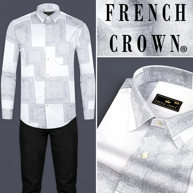 Santa Gray And Bright White Printed Super Soft Tencel Shirt 10