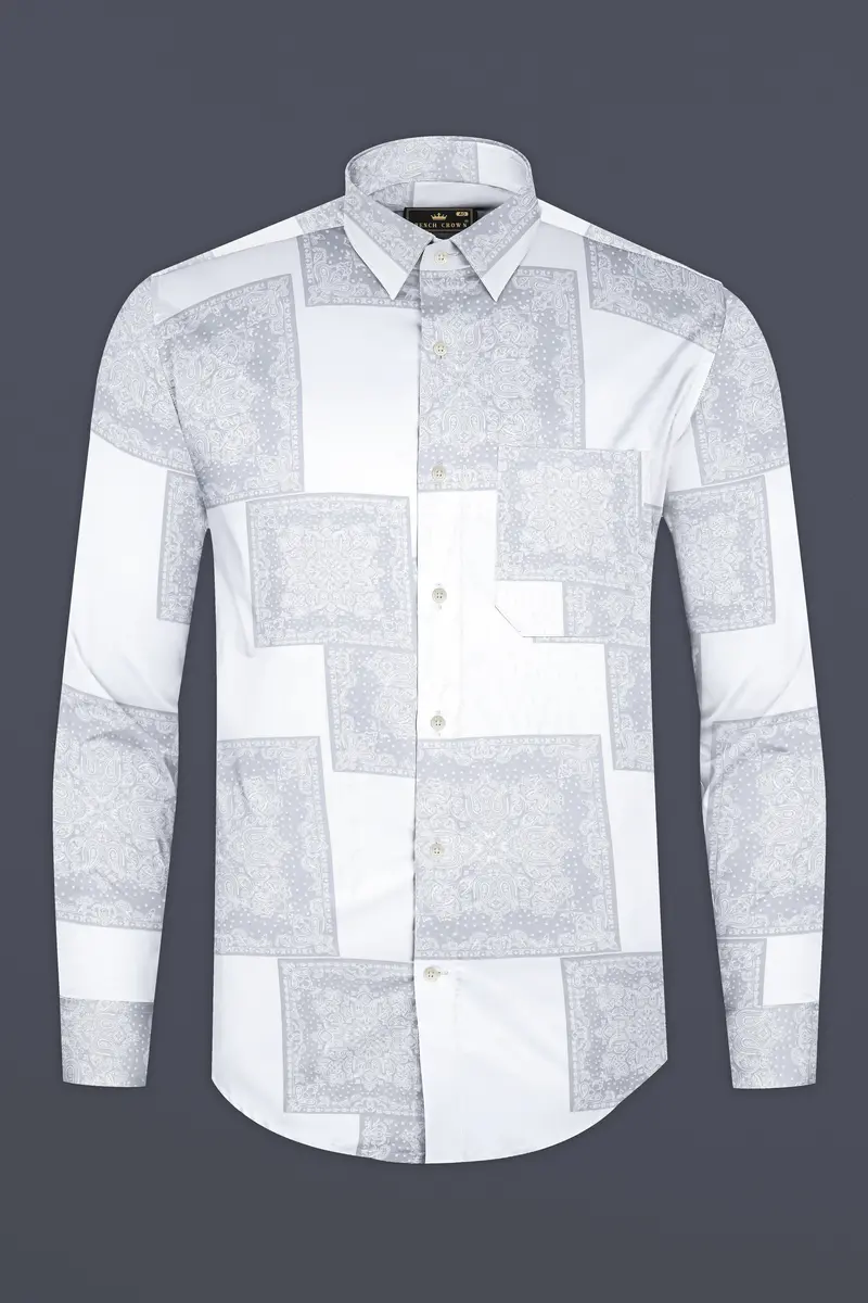Santa Gray And Bright White Printed Super Soft Tencel Shirt 2