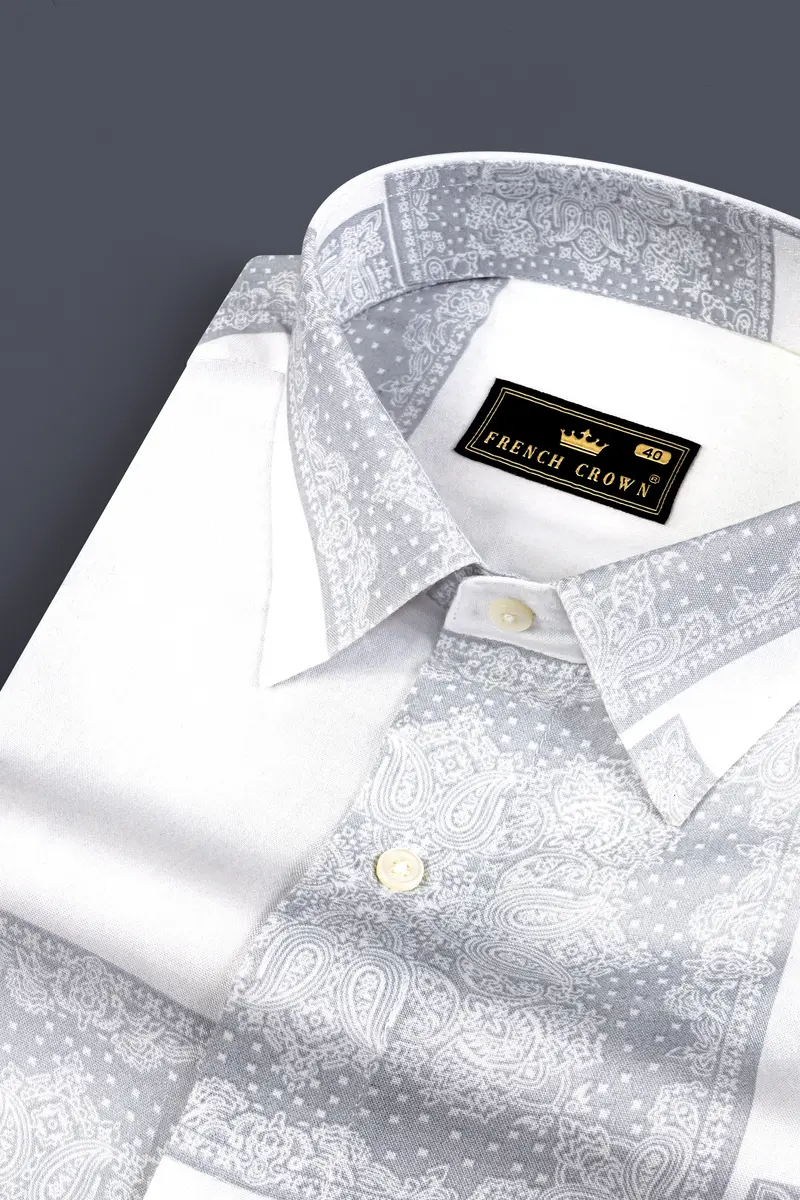 Santa Gray And Bright White Printed Super Soft Tencel Shirt 4