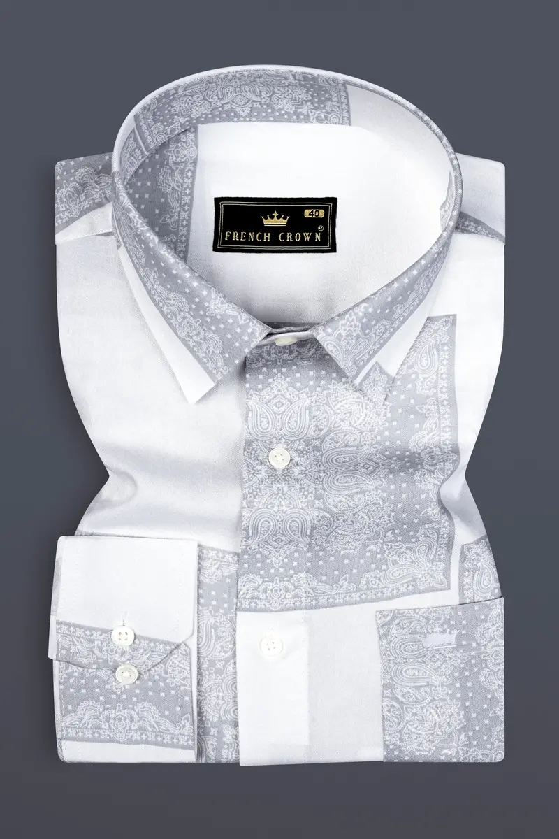 Santa Gray And Bright White Printed Super Soft Tencel Shirt 5
