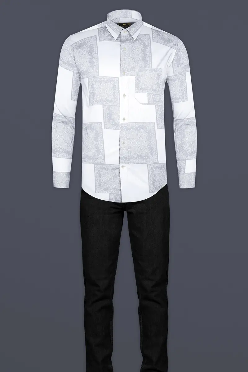 Santa Gray And Bright White Printed Super Soft Tencel Shirt 7