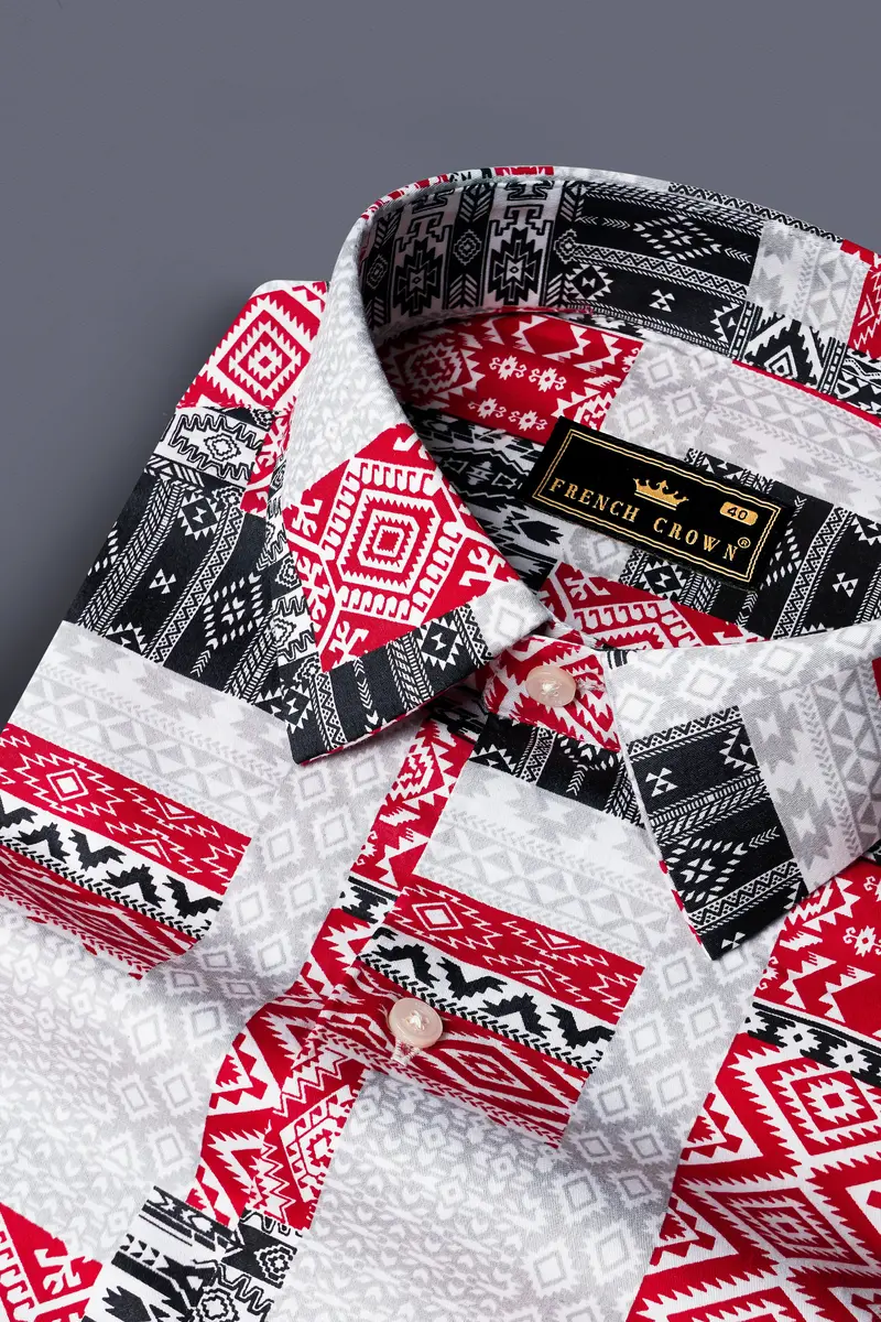 Santas Gray And Shiraz Red Printed Subtle Sheen Super Soft Premium Cotton Shirt 1