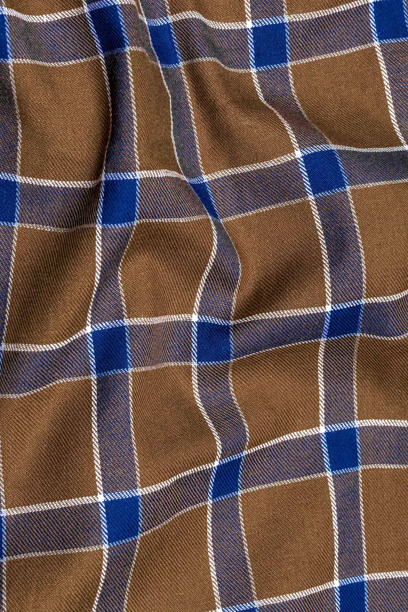 Sapphire Blue And Cape Palliser Brown Twill Windowpane Premium Cotton Shirt 2
