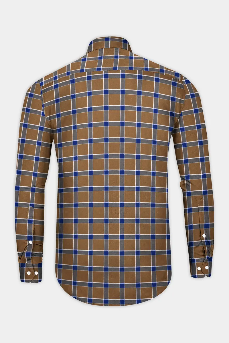 Sapphire Blue And Cape Palliser Brown Twill Windowpane Premium Cotton Shirt 5
