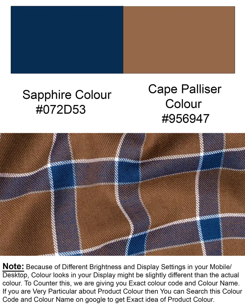 Sapphire Blue And Cape Palliser Brown Twill Windowpane Premium Cotton Shirt 8