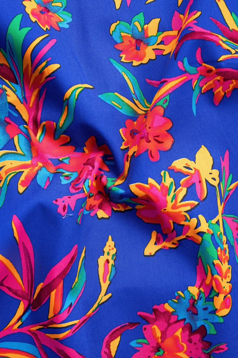 Sapphire Blue And Cerise Rose Floral Printed Premium Giza Cotton Shirt 3