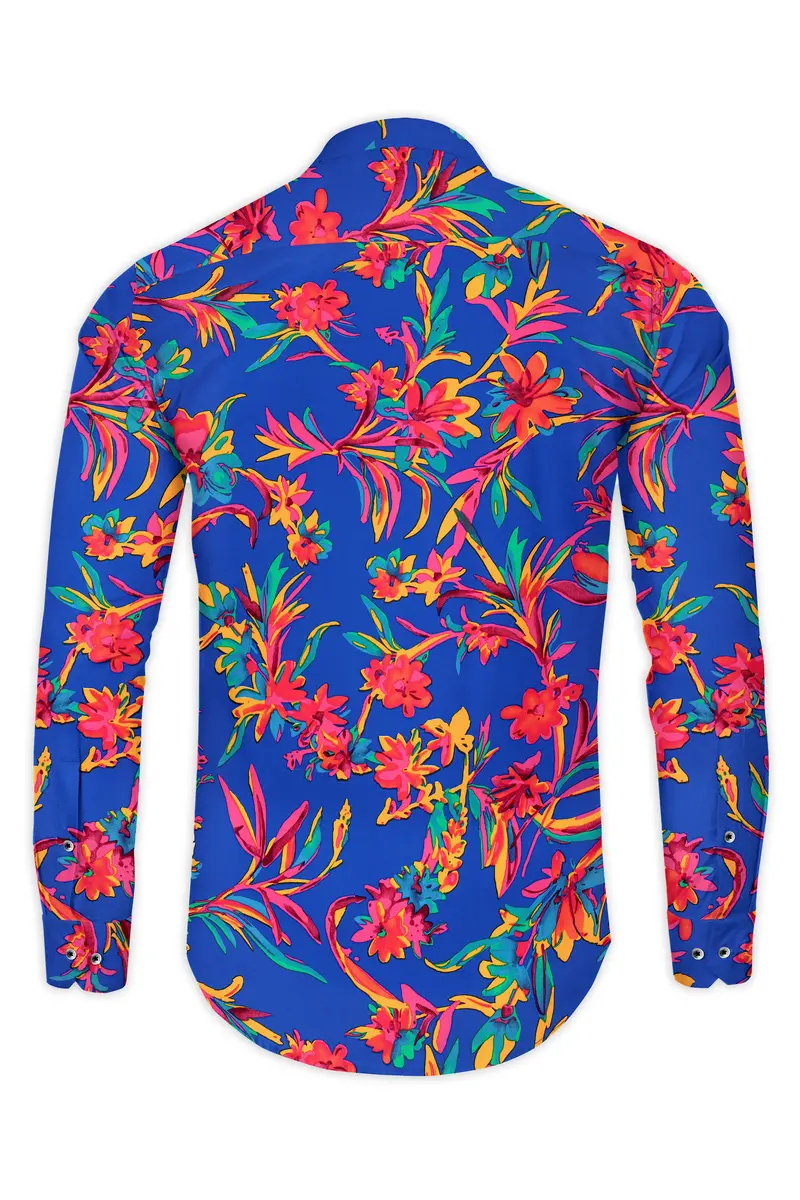 Sapphire Blue And Cerise Rose Floral Printed Premium Giza Cotton Shirt 6