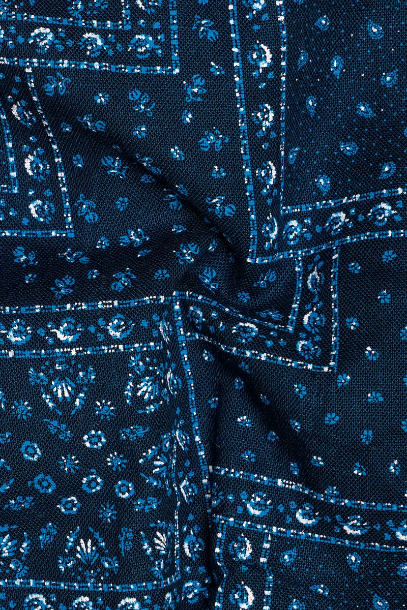Sapphire Blue Boho Printed Luxurious Linen Shirt 3