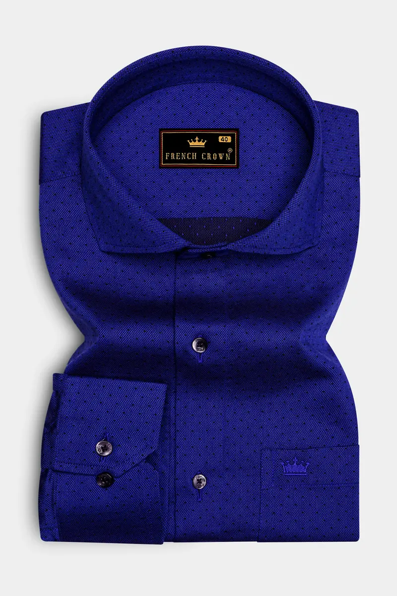 Sapphire Blue Dobby Textured Premium Giza Cotton Shirt 4