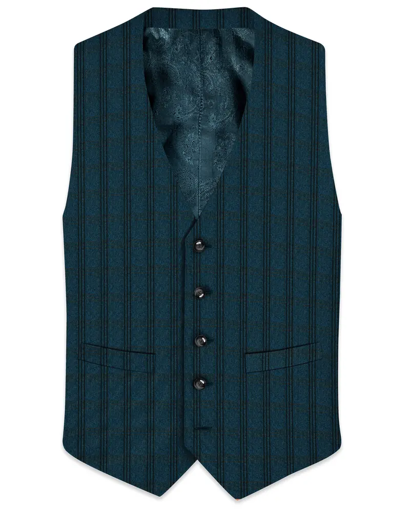 Sapphire Blue With Black Plaid Waistcoat 1