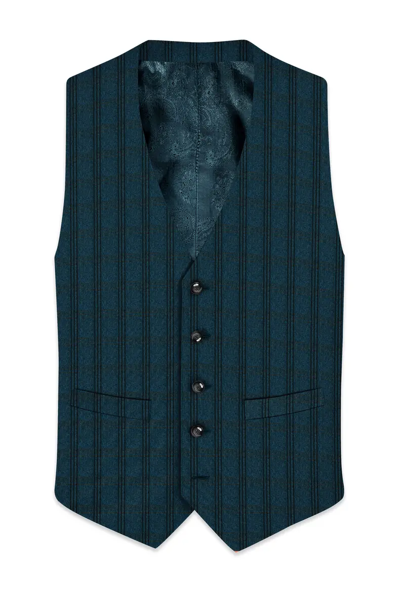 Sapphire Blue With Black Plaid Waistcoat 2