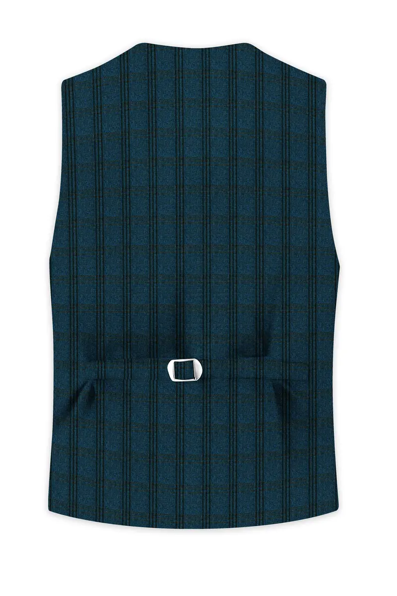 Sapphire Blue With Black Plaid Waistcoat 4